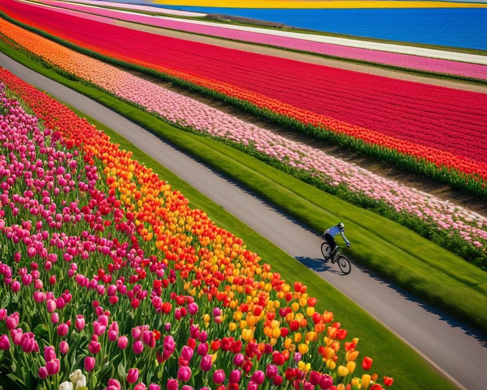 Fietsroutes door de tulpenvelden